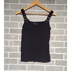 Suzette Collection Seamless Ribbed Tank Top Buckle Strap Crop Top Cami Black M/L